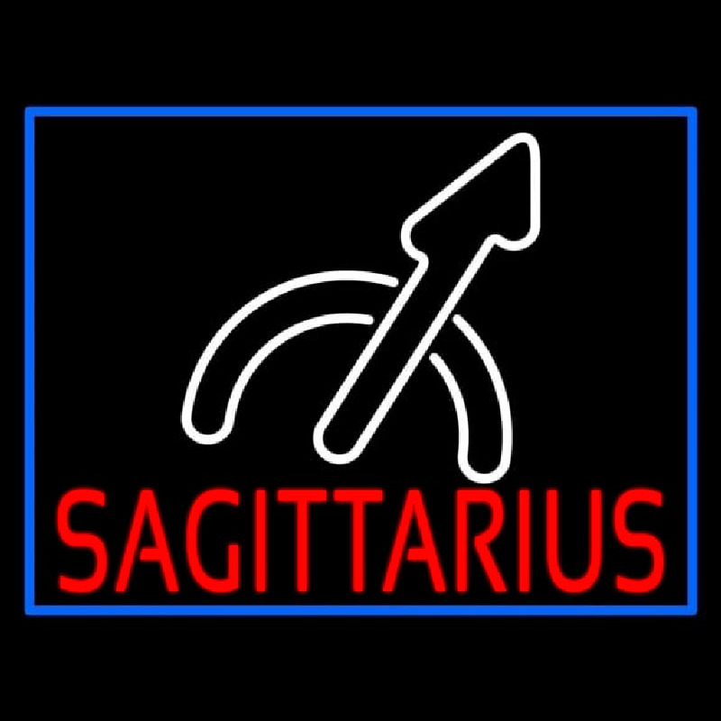 Custom Red Sagittarius White Logo Blue Border Neon Sign USA