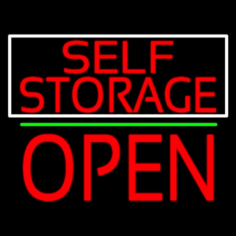 Custom Red Self Storage White Border Open 1 Neon Sign USA