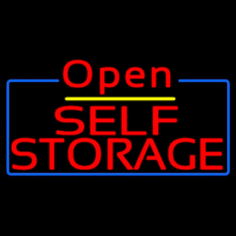 Custom Red Self Storage White Border Open 4 Neon Sign USA