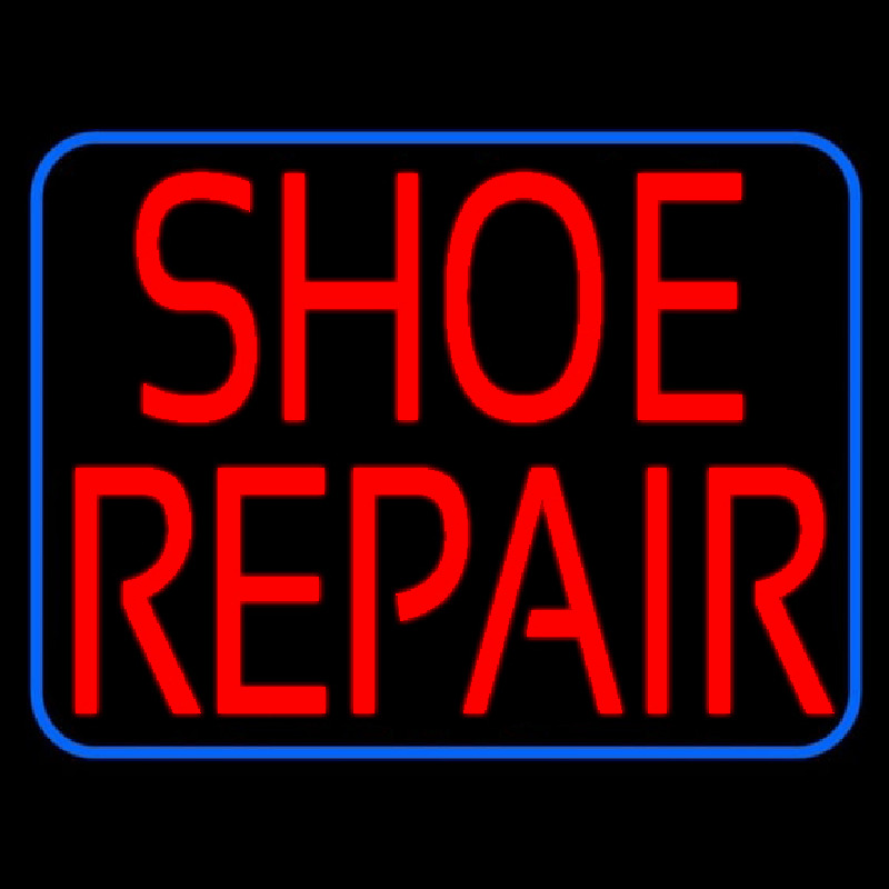 Custom Red Shoe Repair Blue Border Neon Sign USA
