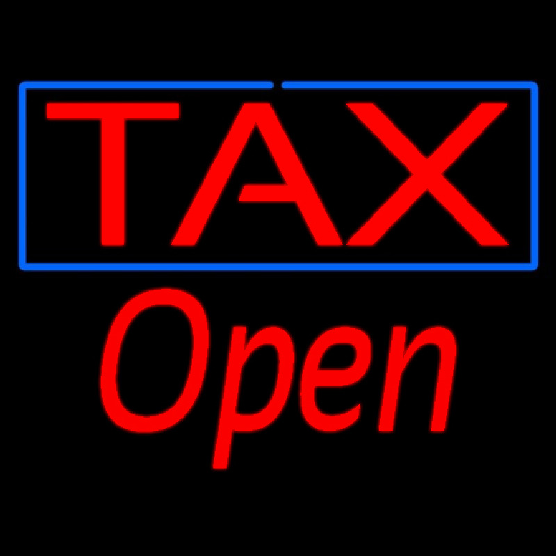 Custom Red Tax Blue Border Open Neon Sign USA