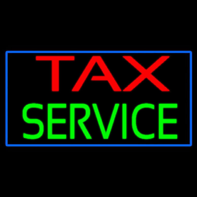 Custom Red Tax Service Blue Border Neon Sign USA