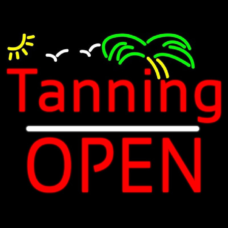 Custom Red Tanning Block Open Neon Sign USA