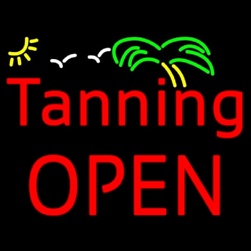 Custom Red Tanning Block Open With Palm Tree Neon Sign USA