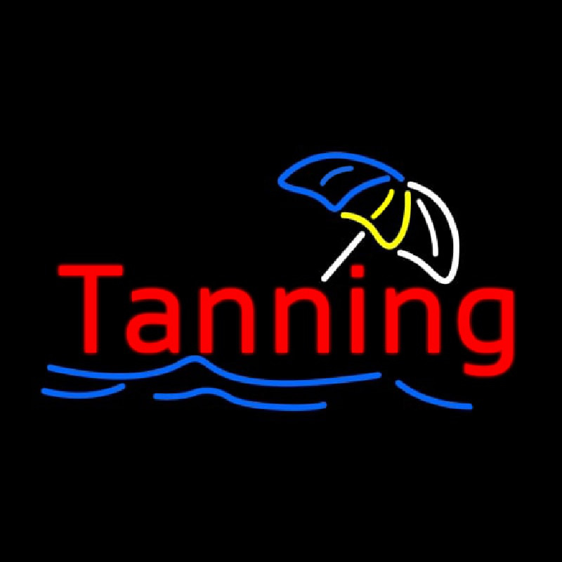 Custom Red Tanning Blue Waves With Umbrella Logo Neon Sign USA