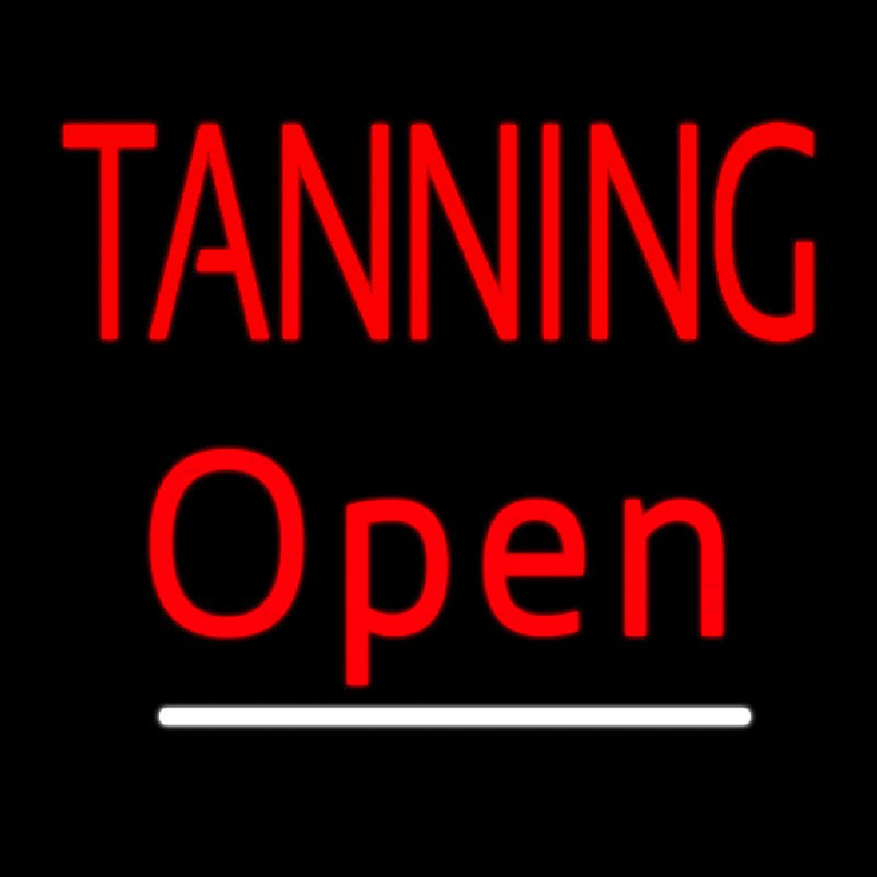 Custom Red Tanning Open White Line Neon Sign USA