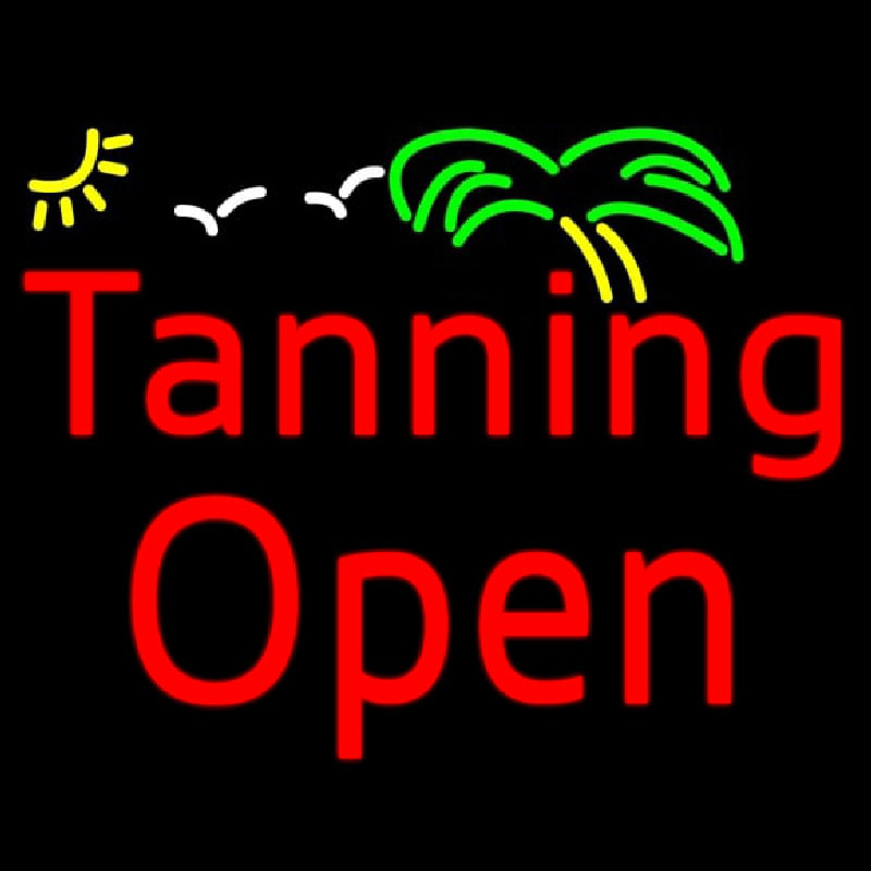 Custom Red Tanning Open With Palm Tree Neon Sign USA