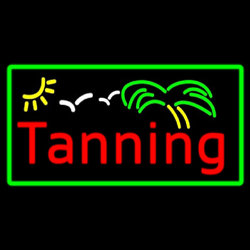 Custom Red Tanning Palm Tree With Green Border Neon Sign USA