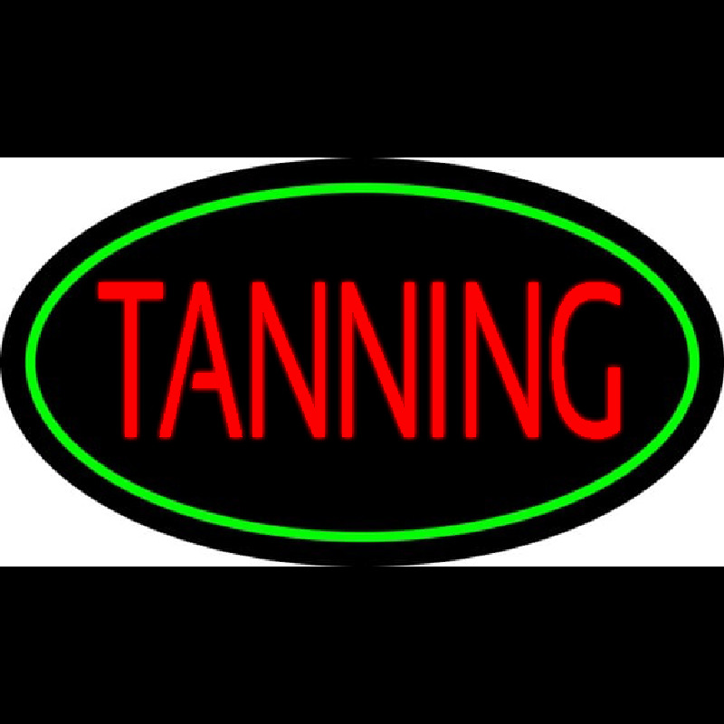 Custom Red Tanning With Oval Green Border Neon Sign USA