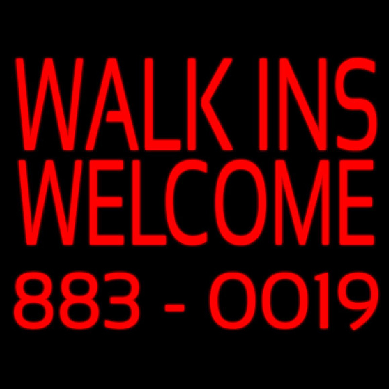 Custom Red Walk Ins Welcome With Phone Number Neon Sign USA