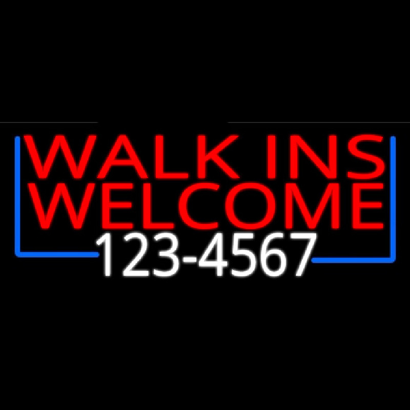 Custom Red Walk Ins Welcome With Phone Number Neon Sign USA