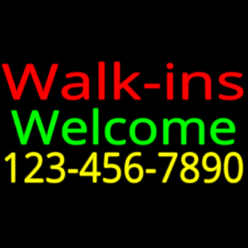 Custom Red Walk Ins Welcome With Phone Number Neon Sign USA