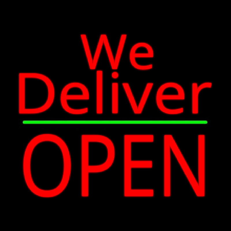 Custom Red We Deliver Open Green Line Neon Sign USA