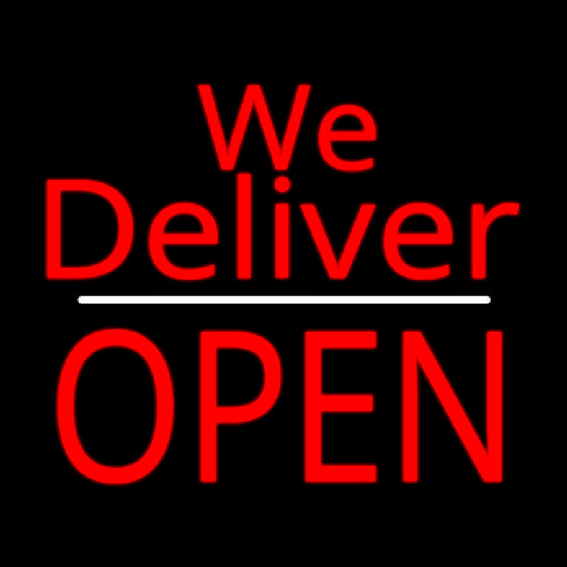 Custom Red We Deliver Open White Line Neon Sign USA