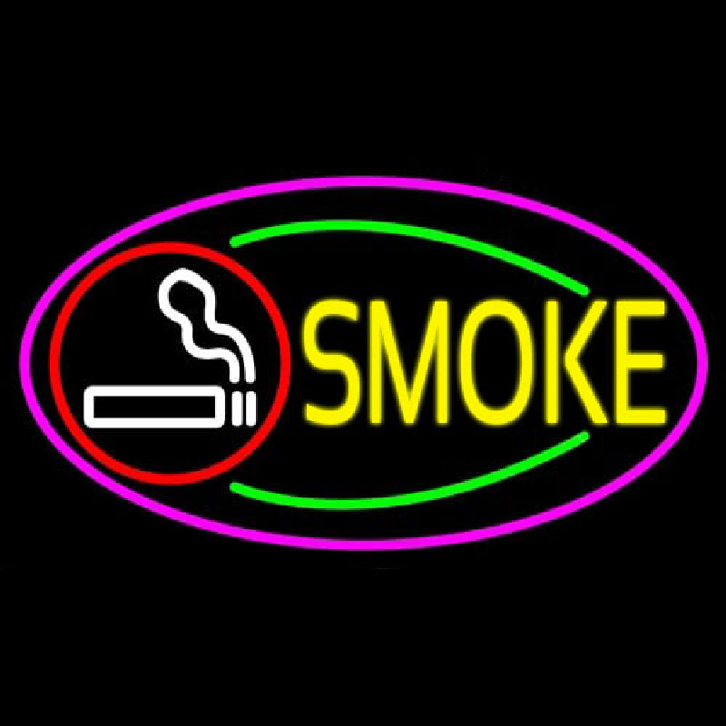 Custom Round Cigar And Smoke Oval With Pink Border Neon Sign USA