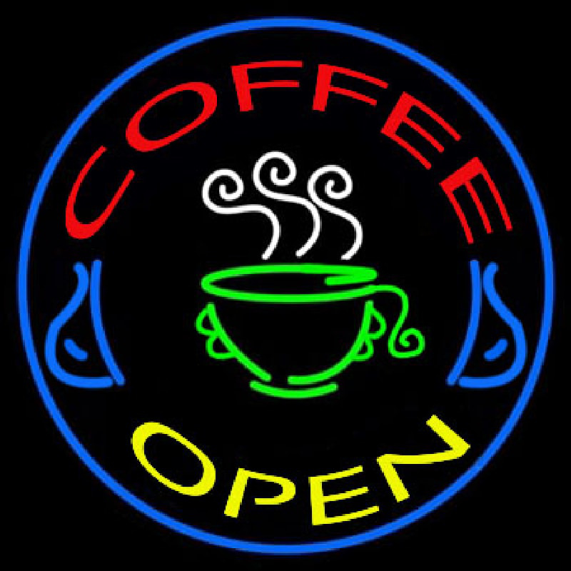 Custom Round Coffee Open Neon Sign USA