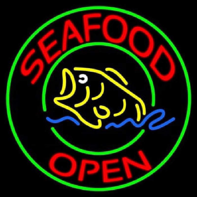 Custom Round Seafood Open  Neon Sign USA