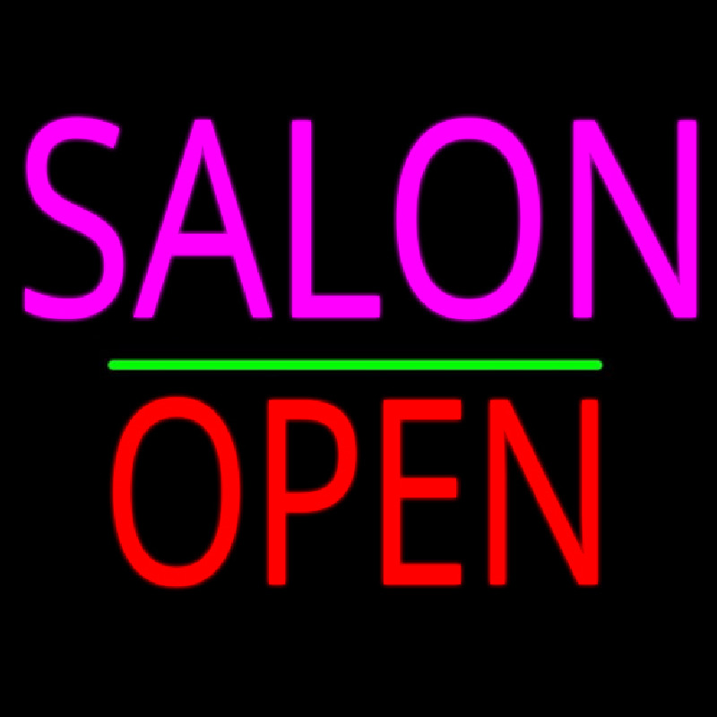 Custom Salon Block Open Green Line Neon Sign USA