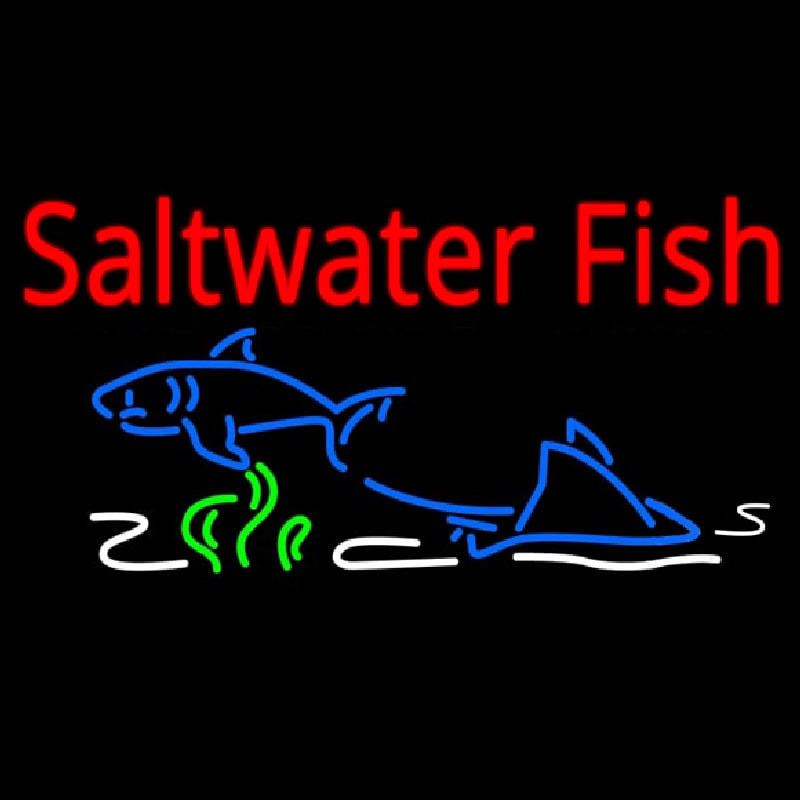 Custom Saltwater Fish Red Text With Colored Fish Scene Neon Sign USA