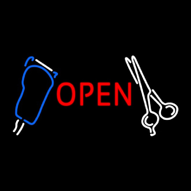Custom Scissor With Clipper Logo Open Neon Sign USA