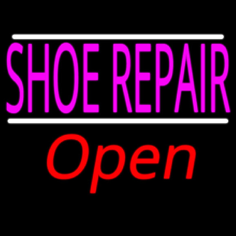 Custom Shoe Repair Open With White Line Neon Sign