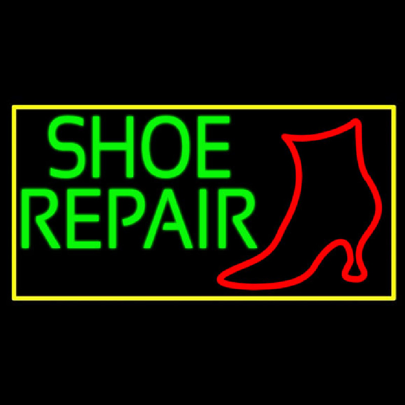 Custom Shoe Repair Yellow Border Neon Sign USA