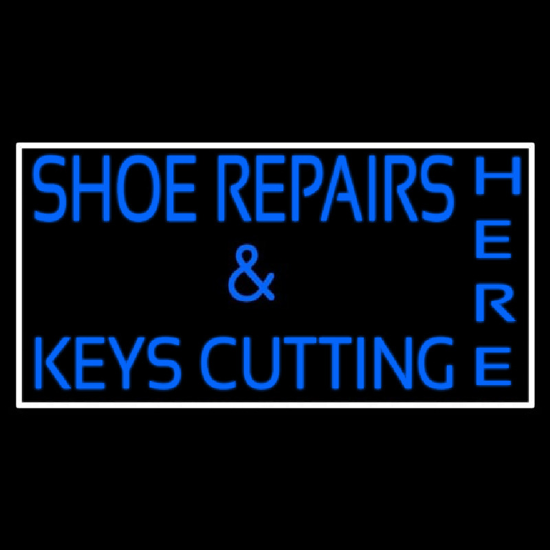 Custom Shoe Repairs Key Cutting Here With Border Neon Sign