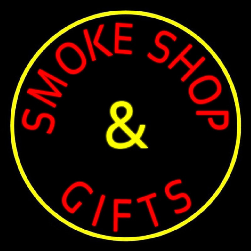 Custom Smoke Shop And Gifts With Yellow Border Neon Sign USA