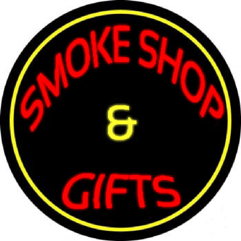 Custom Smoke Shop And Gifts With Yellow Border Neon Sign USA