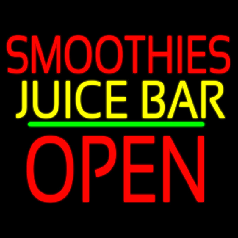 Custom Smoothies Juice Bar Block Open Green Line Neon Sign USA
