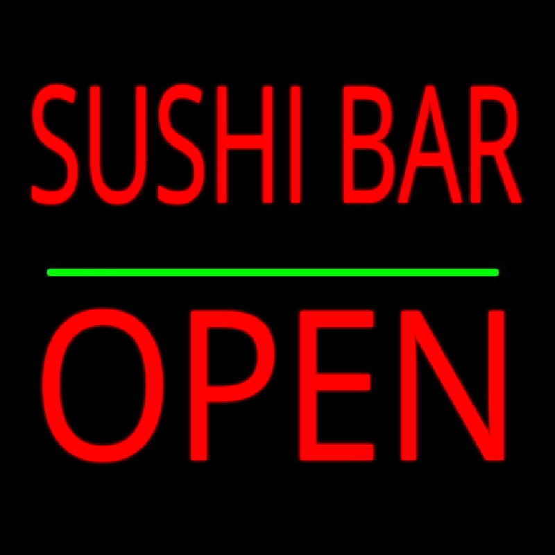 Custom Sushi Bar Block Open Green Line Neon Sign USA