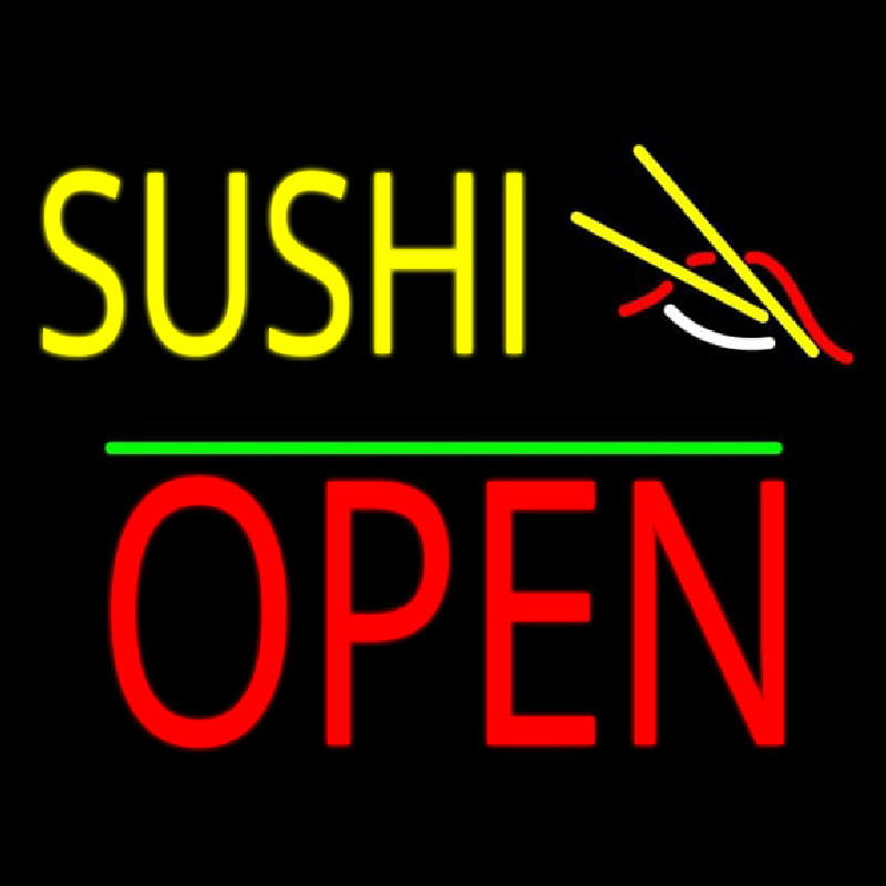 Custom Sushi Block Open Green Line Neon Sign USA