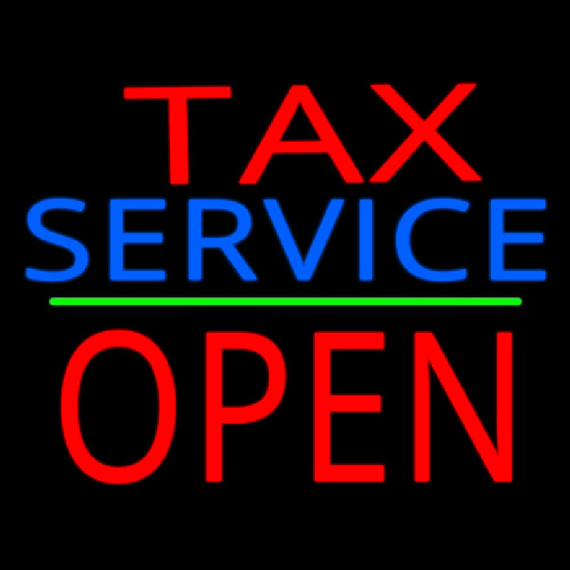 Custom Tax Service Block Open Green Line Neon Sign USA