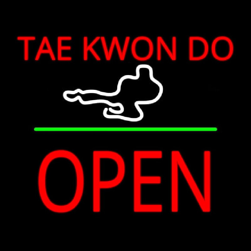 Custom Tae Kwon Do Logo Block Open Green Line Neon Sign USA