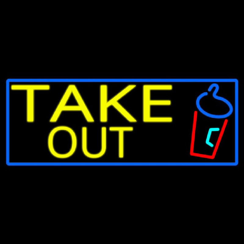 Custom Take Out And Wine With Blue Border Neon Sign USA
