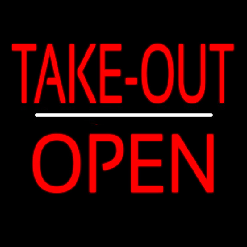 Custom Take Out Open White Line Neon Sign USA