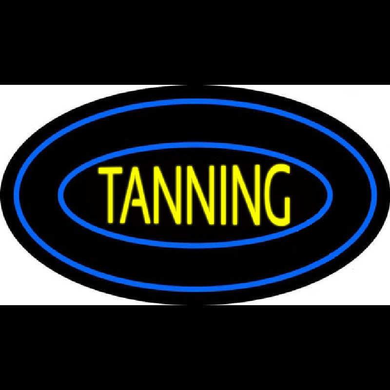 Custom Tanning Double Oval Blue Border Neon Sign USA