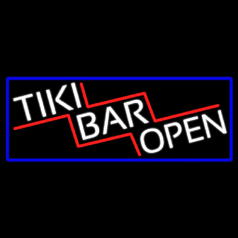 Custom Tiki Bar Open With Blue Border Real Neon Tube Neon Sign USA