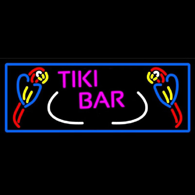 Custom Tiki Bar Parrot With Blue Border Neon Sign USA