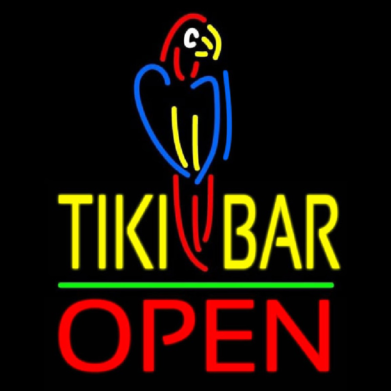 Custom Tiki Bar With Parrot Open Neon Sign USA