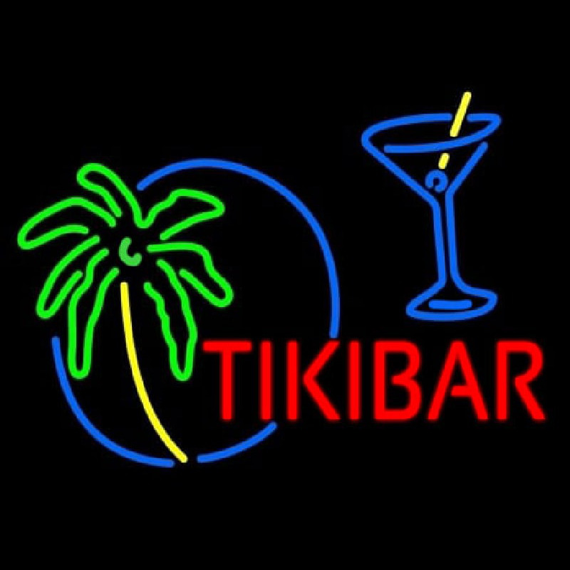 Custom Tiki Bar With Wine Neon Sign USA