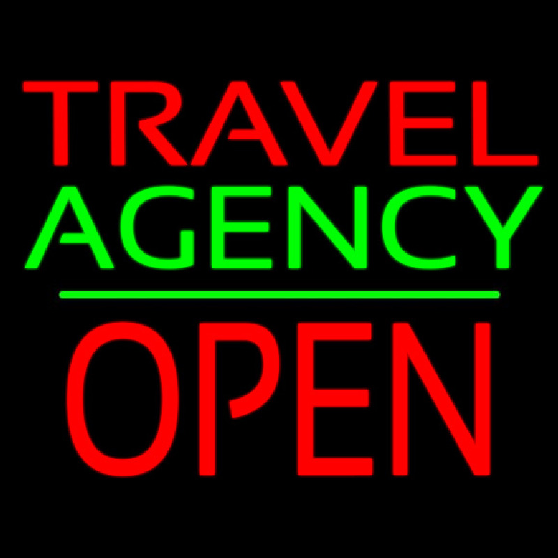 Custom Travel Agency Open Block Green Line Neon Sign USA