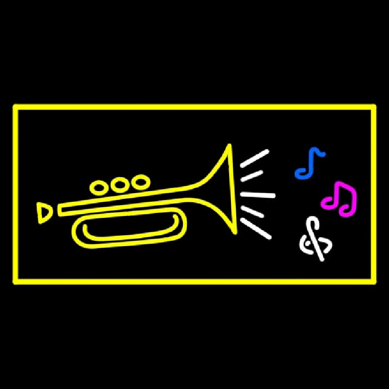 Custom Trumpet Logo Rectangle Yellow Neon Sign USA
