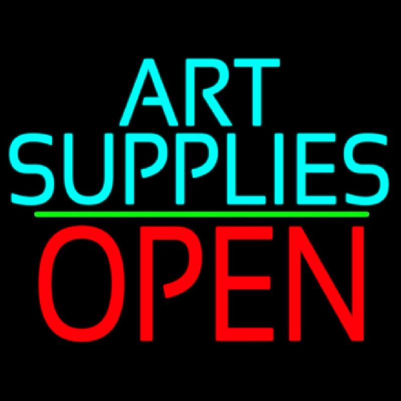 Custom Turquoise Art Supplies With Open 1 Neon Sign USA