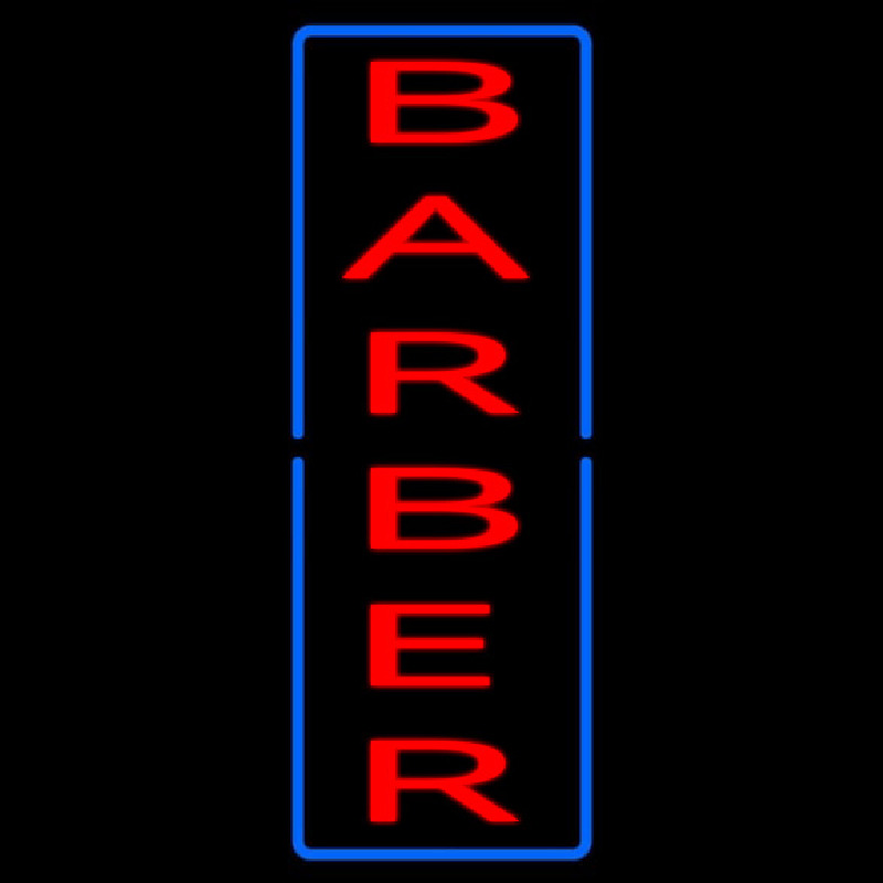Custom Vertical Red Barber With Blue Border Neon Sign USA