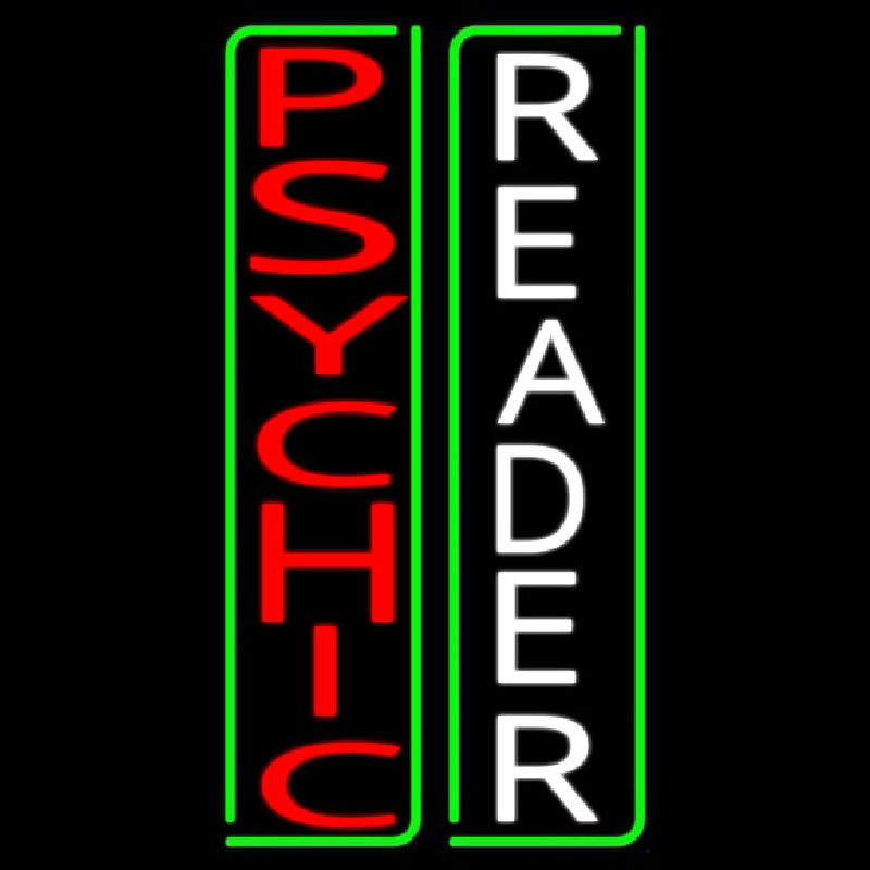 Custom Vertical Red Psychic White Reader Green Border Neon Sign USA