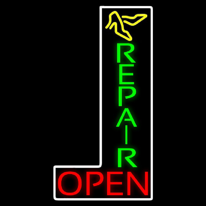 Custom Vertical Shoe Repair Red Open Neon Sign USA