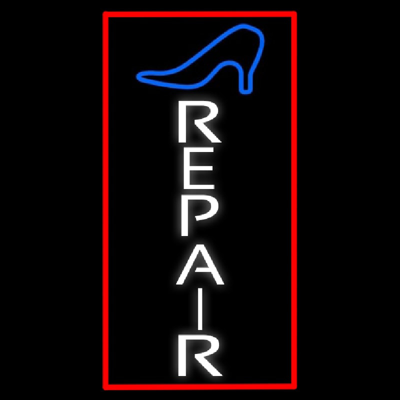 Custom Vertical Shoe Repair With Border Neon Sign