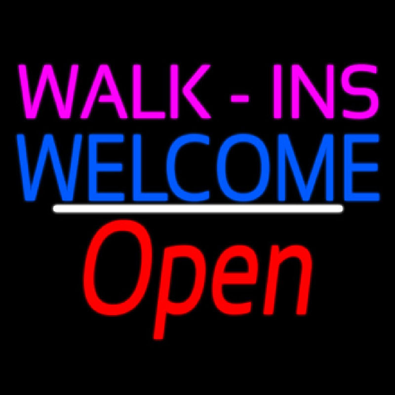 Custom Walk Ins Welcome Open White Line Neon Sign USA