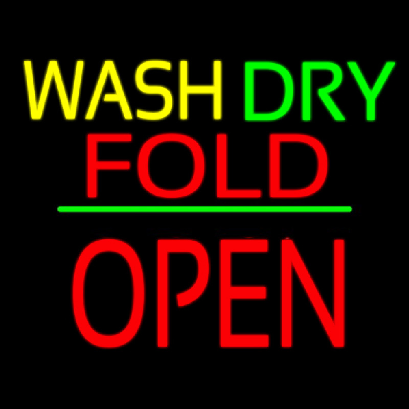 Custom Wash Dry Fold Block Open Green Line Neon Sign USA